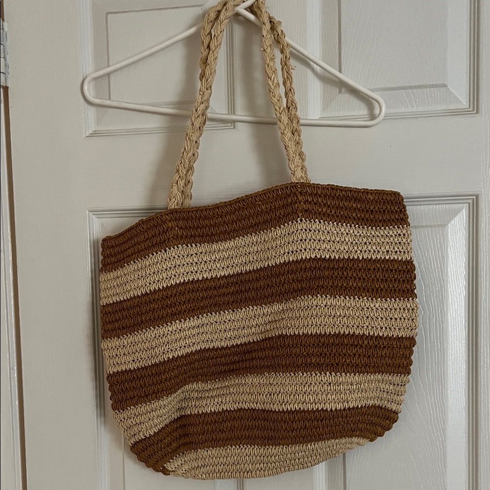 New York & Company Brown and Tan Striped Tote